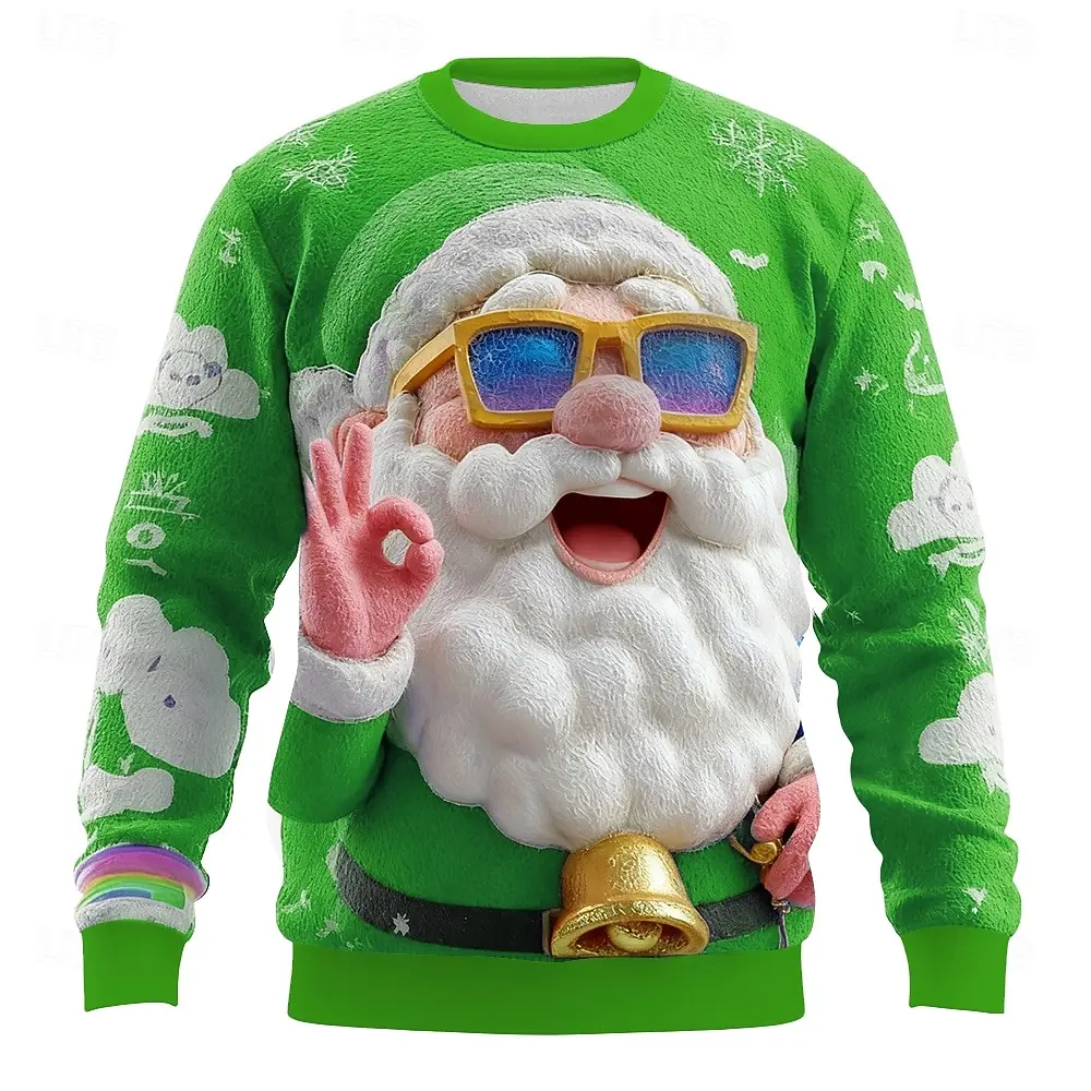 Christmas Men's Santa Claus Casual Sweatshirt Cool Party Crew Neck Vacation Party Gift Crewneck 3D All Seasons Pullover