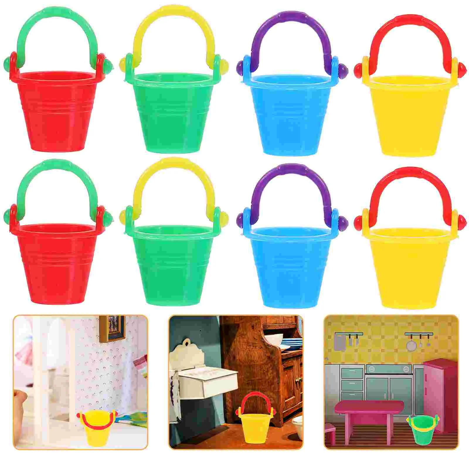 10 ชิ้น House Bucket Miniature Home Decor ถังเครื่องประดับพลาสติกขนาดเล็กอุปกรณ์เสริมภาพตกแต่งหัวเข็มขัด