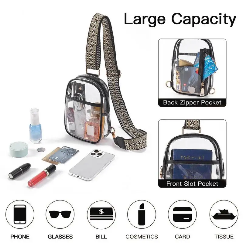 Clear Crossbody Transparent Purse Large Capacity Waterproof Clear Bag Multifunctional Fanny Pack Adjustable Sling Bag For Sports