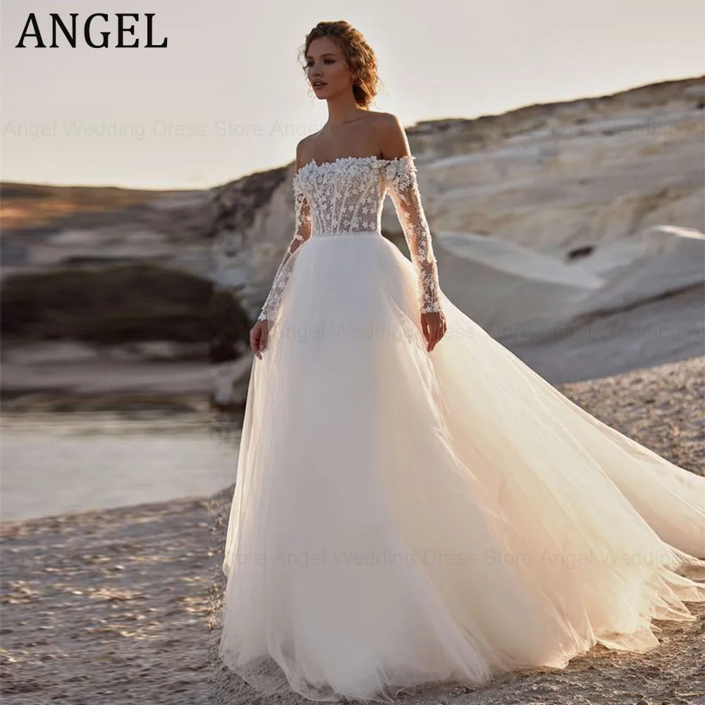 

ANGEL Princess Wedding Dress For Women Elegant A-line Off Shoulder Bridal Gowns Romance Tulle Lace Up Back Robe Mariage Femme