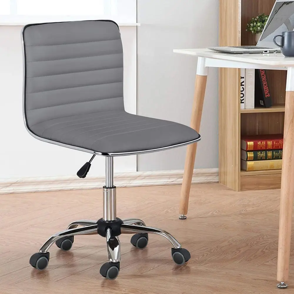 PU Leather Ribbed ArmlTask Oice Chair, Adjustable Low Back Executive Chair with Wheels Gray