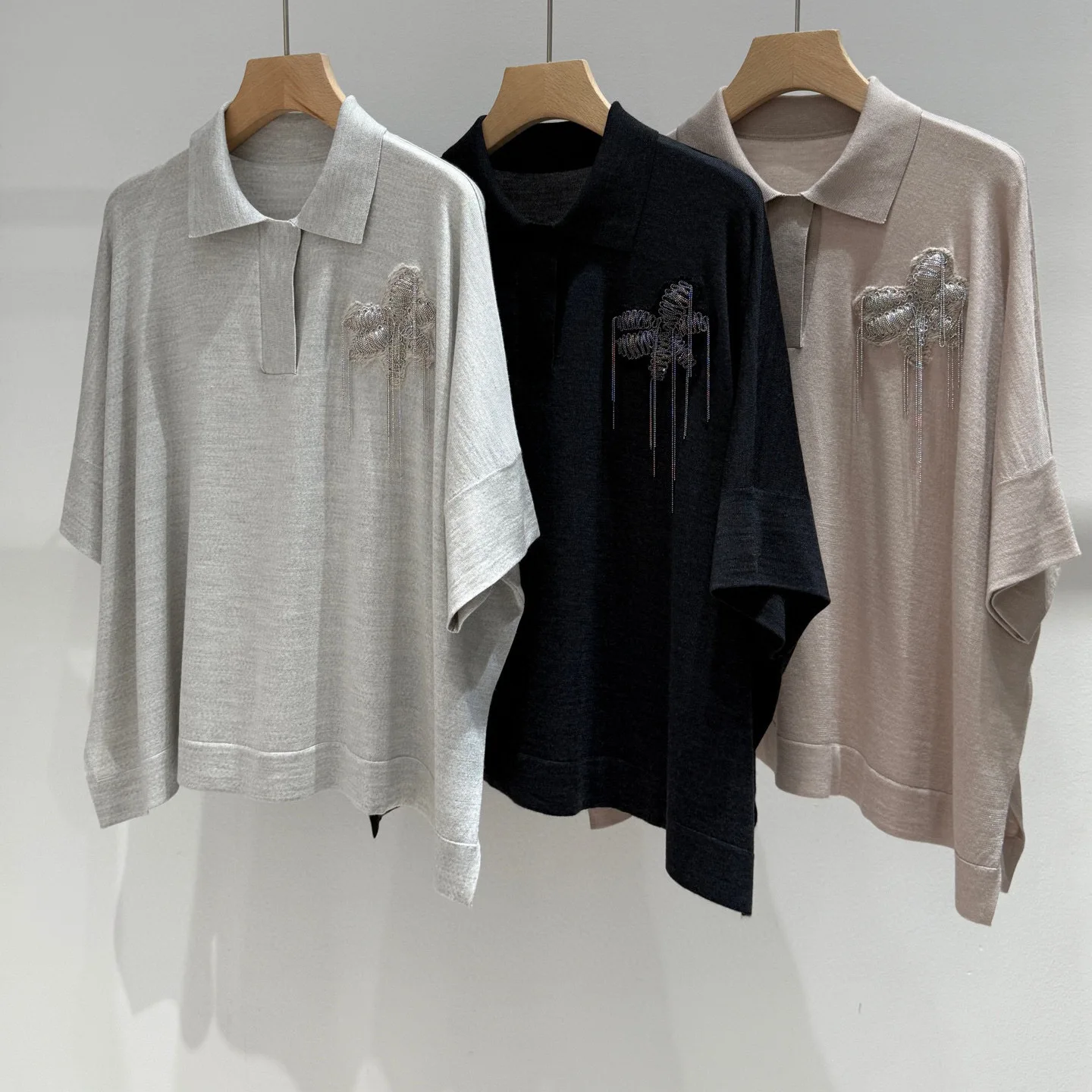 Women's 2025 Spring and Summer New Heavy Industry Beaded Chain Flower Top with Loosening Waist Wide Leg Pants suit