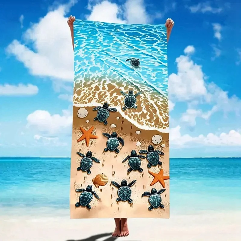 Quick-Drying Beach Towel With Sea Turtle Pattern, Soft And Absorbent, Suitable For Bathroom, Outdoor, Pool And Camping