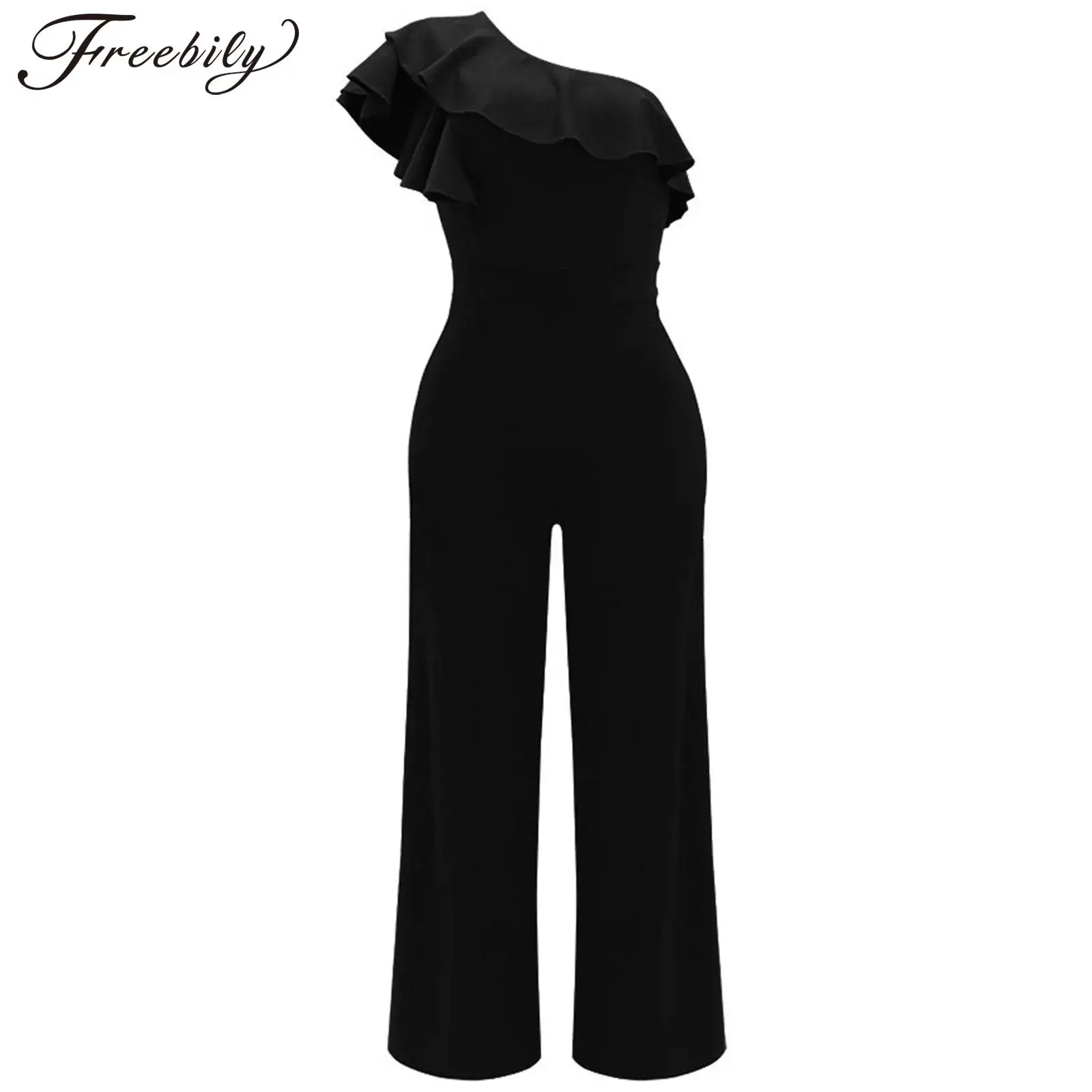 Women Casual Jumpsuits One Piece Sleeveless Off Shoulder Ruffle Elegant Romper Fashion Wide Straight-leg Pant for Party Clubwear