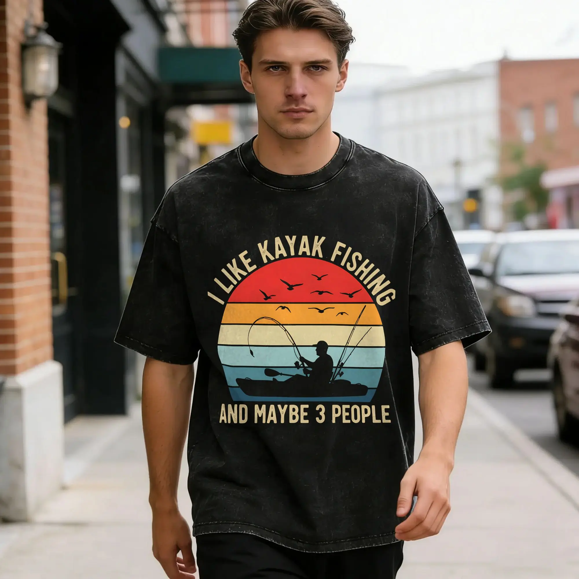 Kayak Fishing  T Shirt Kayak Fishing Novelty T-Shirts Short Sleeve Vintage Tops Summer Cotton Crewneck Big Size Tees