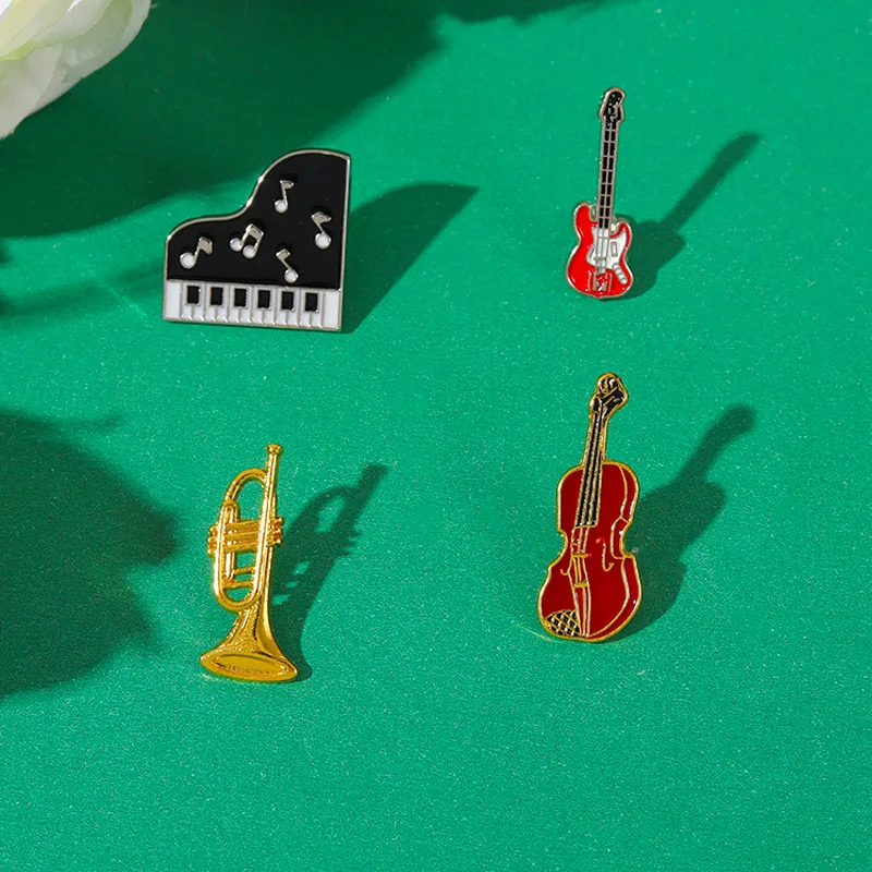 Creative Music Symbol Instrument Enamel Pins Piano CD Graphophone Rock Guitar Headset Alloy Brooch Badge Sweet Jewelry Gift