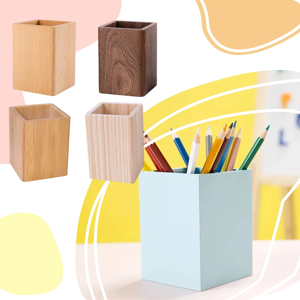 Wooden Stationery Organizer Square Pen Holder Black Walnut Wood Desk Decoration Stationery up Brushes Offices