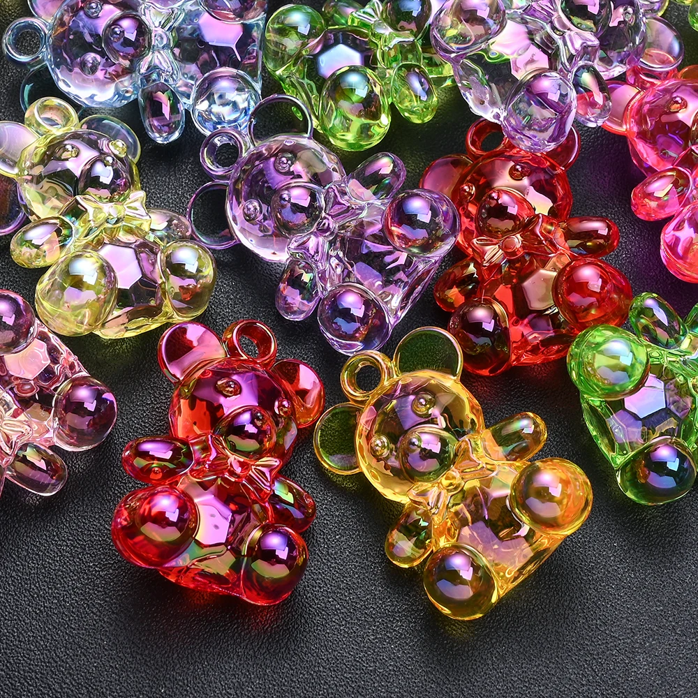 5 Stück gemischte Farben, transparente AB-Acryl-Bärenanhänger, niedliche 3-Stil-Bärenanhänger für Handarbeiten, DIY-Schmuckzubehör – Detail 4