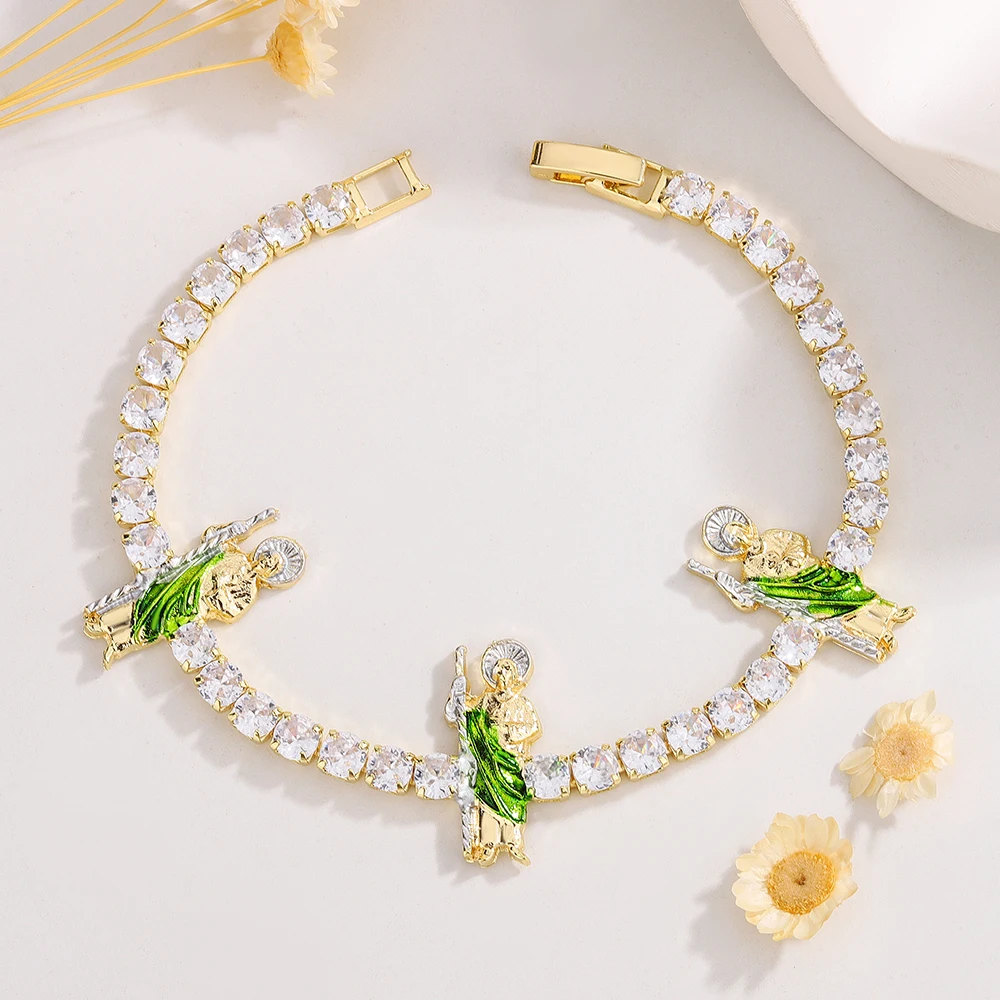 

Luck Zircon Bracelet Religious Saint Mary Saint Jude Death Saint Benedict Color Separation Ladies Personalized Luxury Bracelet