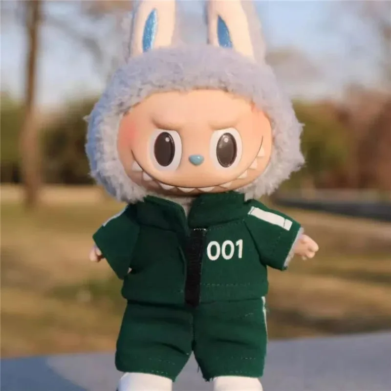 15 17 سنتيمتر ل Labubu دمية مقلد عقد ذهب قناع الزي الملابس المأكولات البحرية لعبة الكورية Kpop المعبود الحبار بذلة سترة الملابس