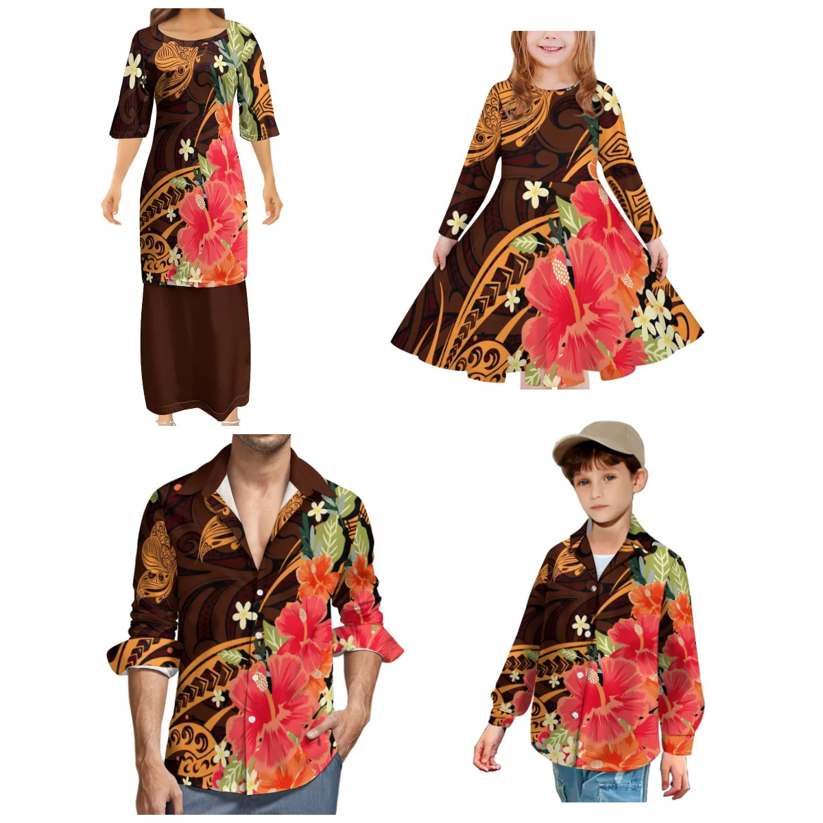 Vestido Puletasi para mujer del Club de Samoa, conjunto familiar, camiseta polinesia de la tribu de Fiji para hombre, vestido con estampado Floral, ropa para niños y adultos 2025