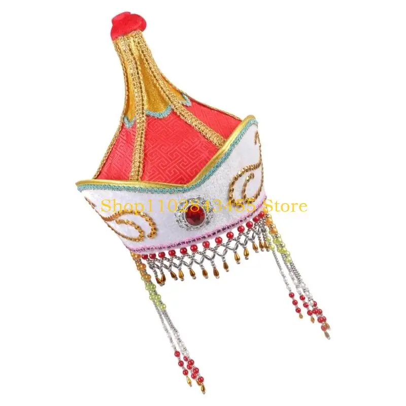 49MC Ethnic Mongolian Folk Art Hat Embroidery Costume Hat For Stage Performers And Collectors Stage Performers Headpiece