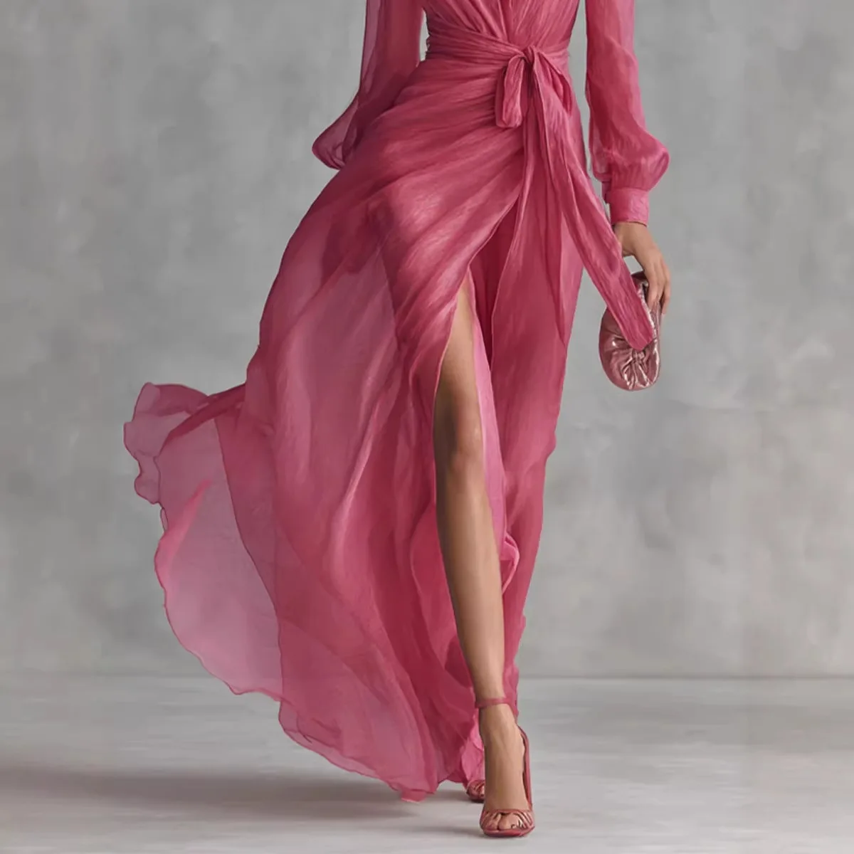 Elegant Long Sleeve Maxi Dress Women Summer Fashion Solid V-neck Party Long Dresses Casual Dresses For Women Dresses For Women - view 3