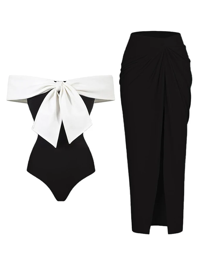 

Women's Swimwear Fashion Solid Color Bow One Piece Swimsuit Sexy Praia Outfits Backless Beachwear Off Shoulder Luxury