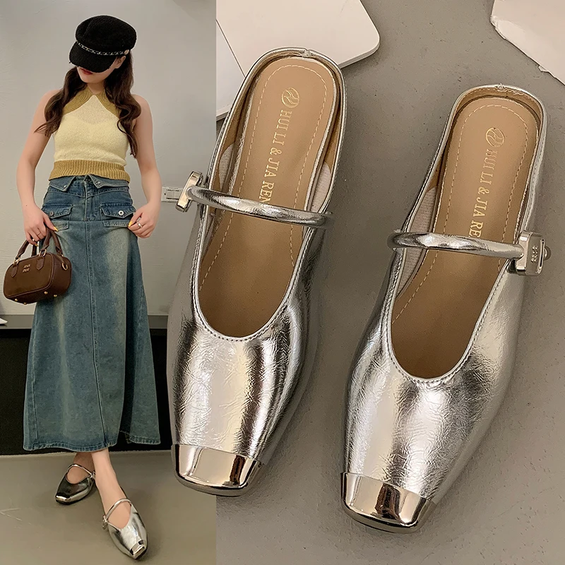 

Silver Pack Head Half Slippers Women Summer Outdoor Wear New Single Shoes Beautiful Sandals Fashionable Slippers Breathable