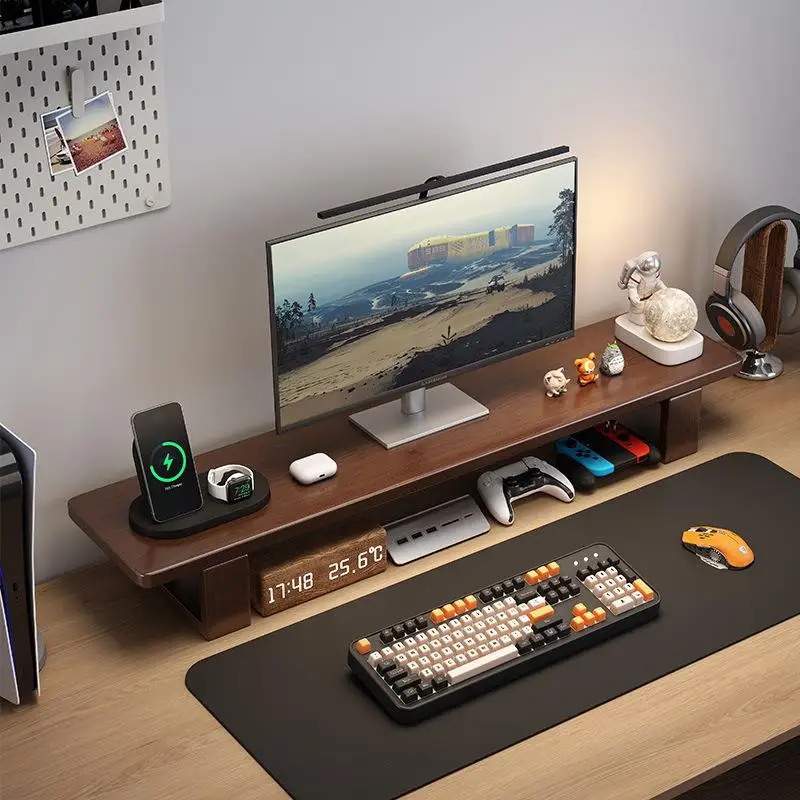 support-de-moniteur-d'ordinateur-de-bureau-base-surelevee-organisateur-de-bureau-support-pour-ordinateur-portable-etagere-de-rangement-support-d'ecran-d'ordinateur