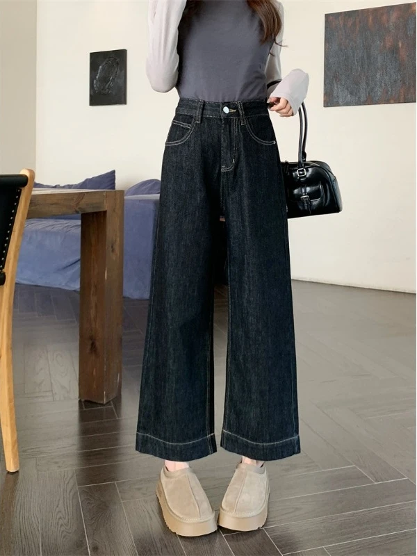 

High Waist Wide Leg Straight Cut Jeans Spring Summer New Style Retro Loose Slimming Nine Point Pants for plus Size Women