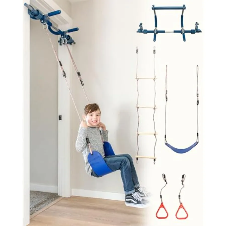 

Indoor Doorway Gym Set - Sensory Swing and Grip Rings - Adjustable Door Frame Pull-Up Bar for and Adults - Door Frame Jungle Gy