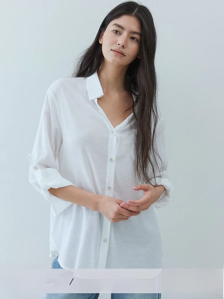 

Loud White Loose Breathable V-Neck Linen Shirt Women Spring New Single Button Casual Style Long Sleeve Skin-Friendly