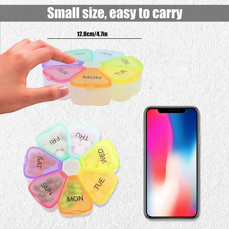 4 Pcs Weekly Pill Organizer, Portable 7 Day Pill Box Case With Large Separate Compartments