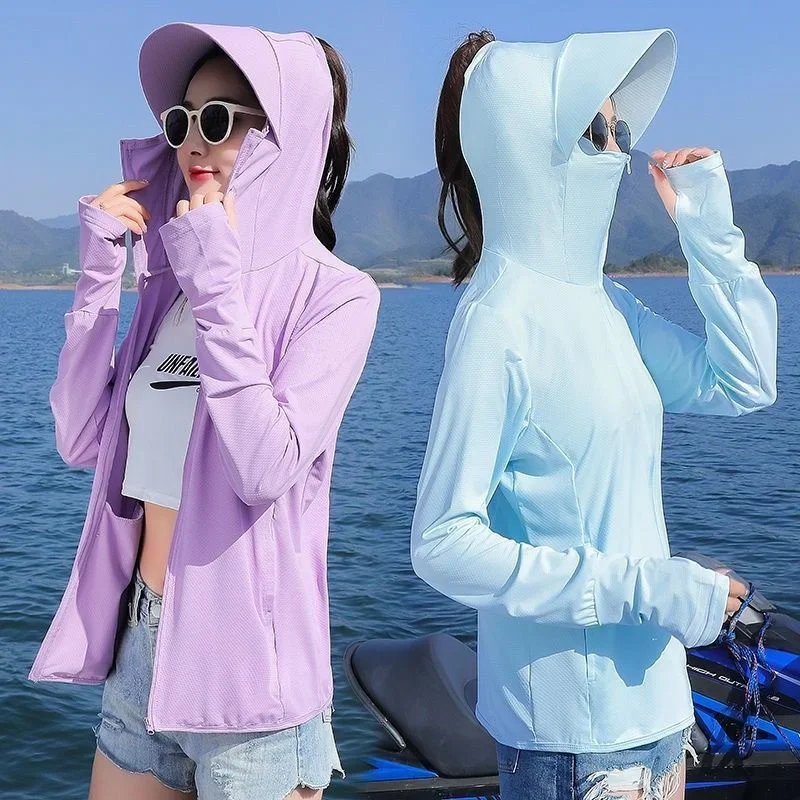 Women's Jacket Summer 2025 New Hooded Short Ice Silk Sun Protection Clothing Famale Loose Casual Breathable Sunscreen OuterwearL