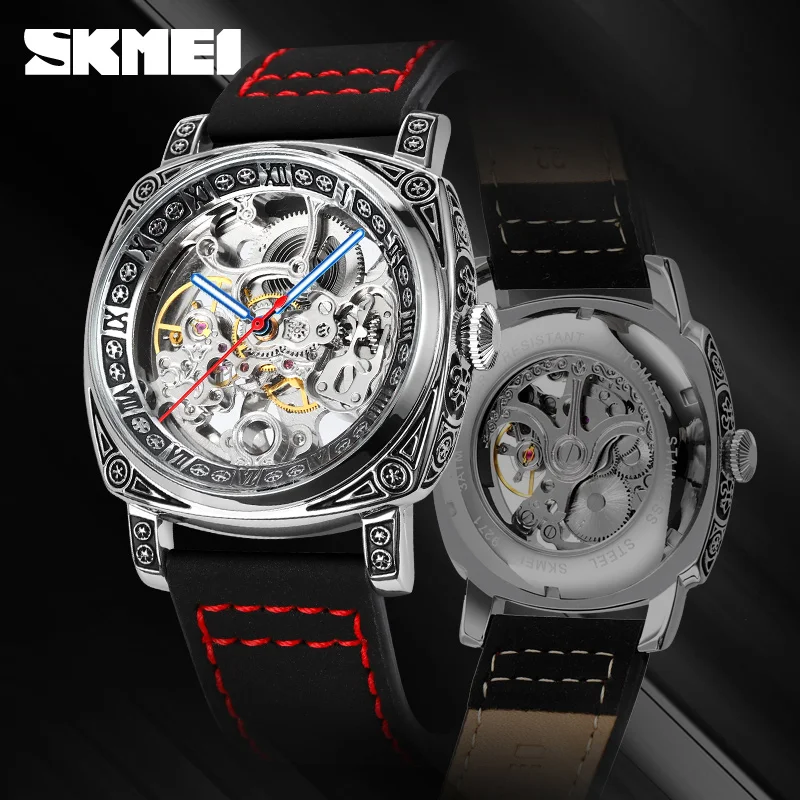 SKMEI Luxury Fully Automatic Watch For Men Carved Clock Hollowed Mechanical Watch Fashion Waterproof Wristwatch Reloj Hombre