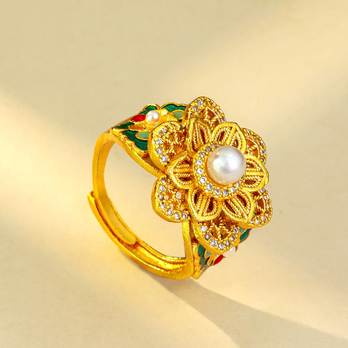 Double-Layer Flower Ring Women's 24K Gold AU999 - Value-preserving AU999 gold, unique flower design, great for gifting