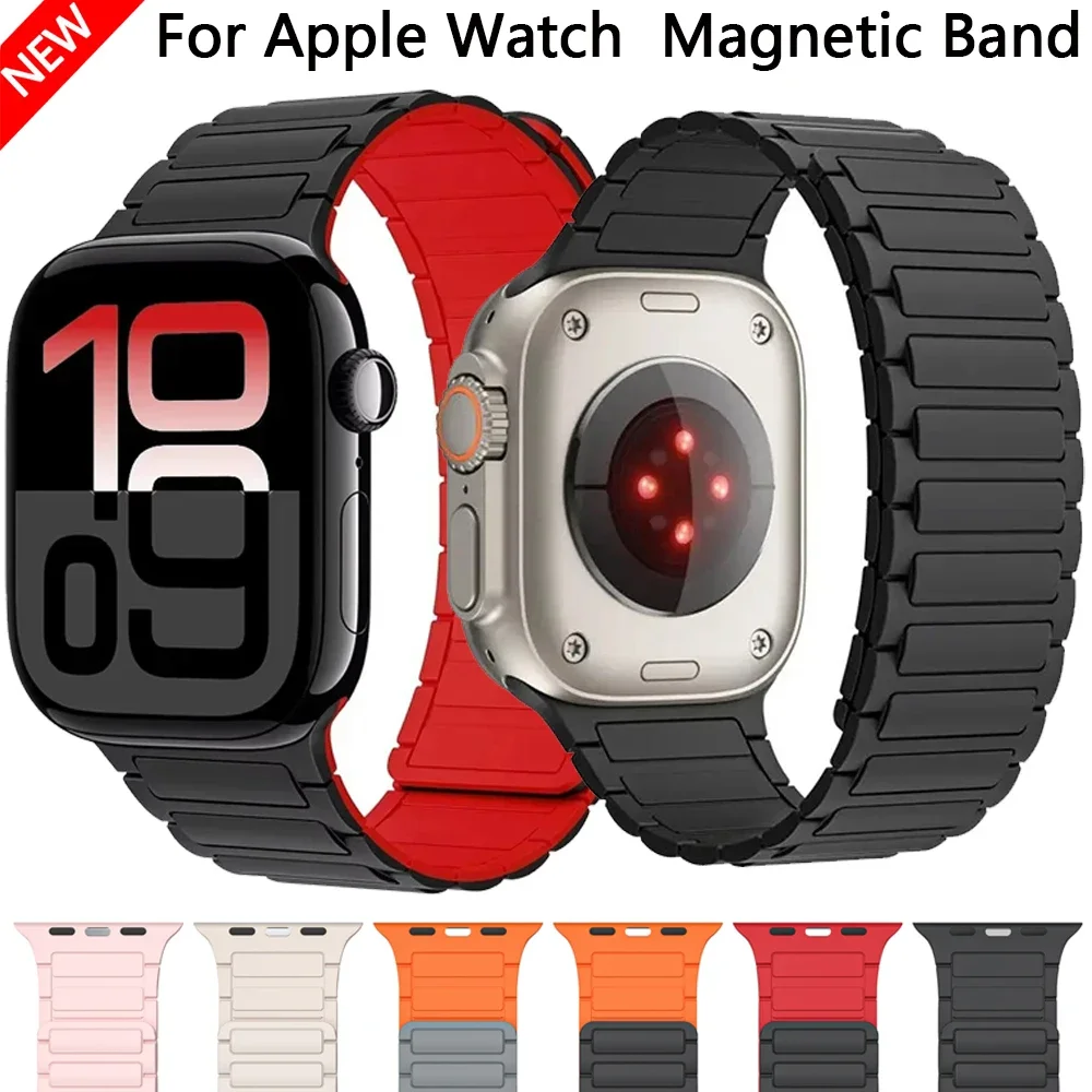 

Silicone Strap for Apple Watch Ultra 2 Band 49mm 44mm 46mm 45mm 40 41 42mm Magnetic Bracelet iWatch Series 10 Ultra 9 8 7 6 5 SE