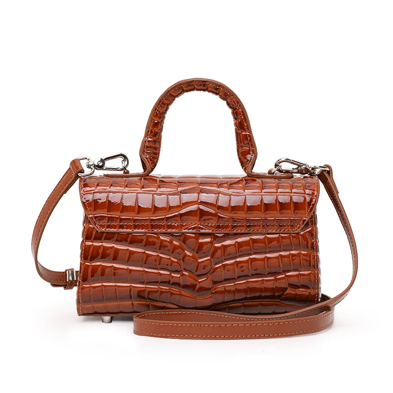 Aidrani Women Genuine Cowhide Handbag, Croc Pattern Lock Flap Bag, Convertible Top‑Handle Crossbody Purse for Dating Daily Party