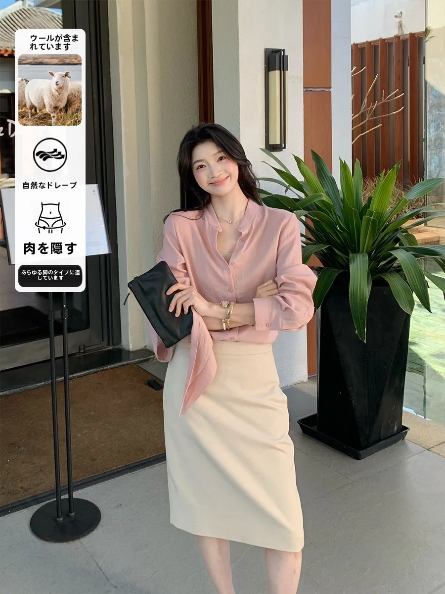 

Folelse Woolen Skirt High Waist Slim Fit Commute Friendly Office Chic Polyester Blend with ket Ba Zipper Closure