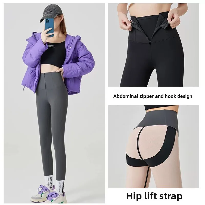 

Thiened Fce High-Waist Yoga Pants Women's Autumn Winter Warm Belly Slimming arkskin Design Tummy Control Butt Lifting