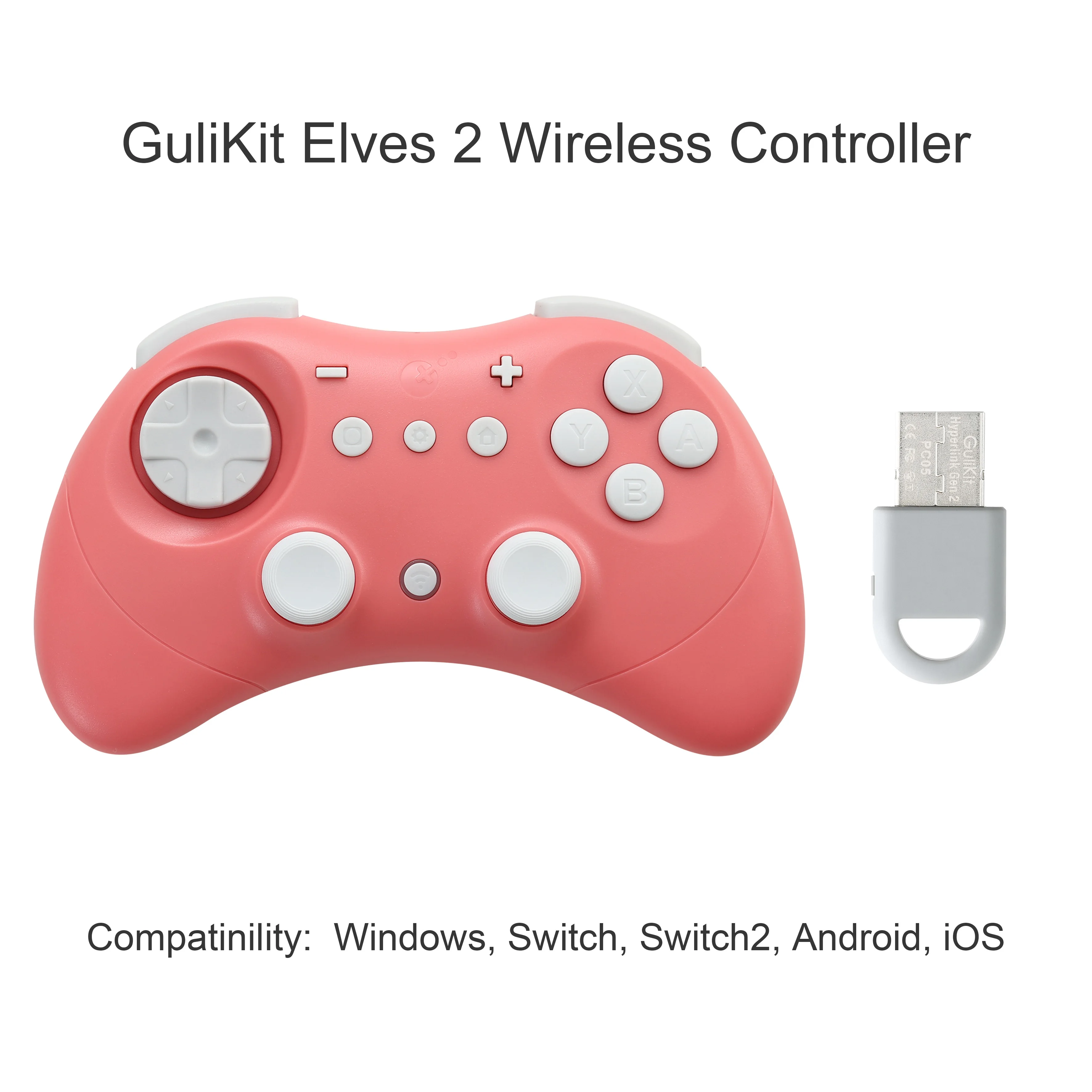 GuliKit Elves 2 gamecontroller met Hyperlink 2 draadloze adapter voor Switch/Switch 2, Windows, 730Hz Bluetooth polling rate