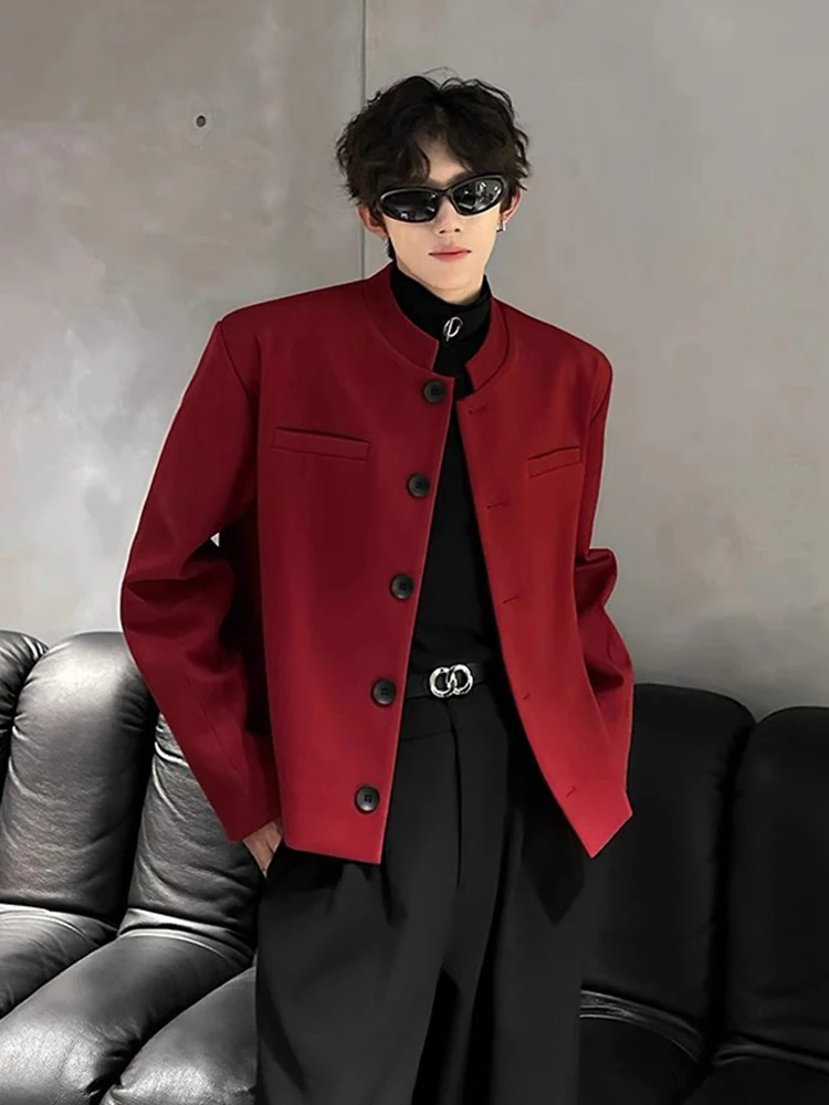 

Новая китайская мужская куртка с воротником-стойкой, осенне-зимняя, с подплечниками, для свадебного костюма, красная верхняя одежда
