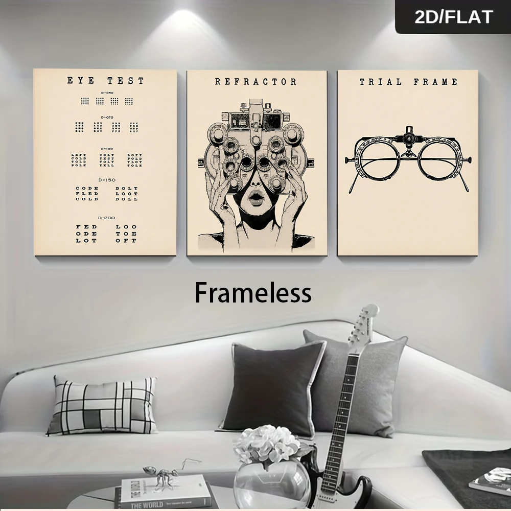 1 set of triptych frameless decorative painting antique style visual acuity chart optometer 2D plane