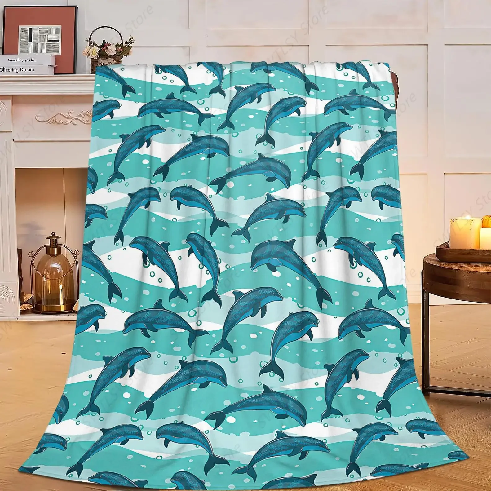 Manta súper suave y acogedora de forro polar con diseño oceánico para decoración cálida y ropa de cama de vida marina