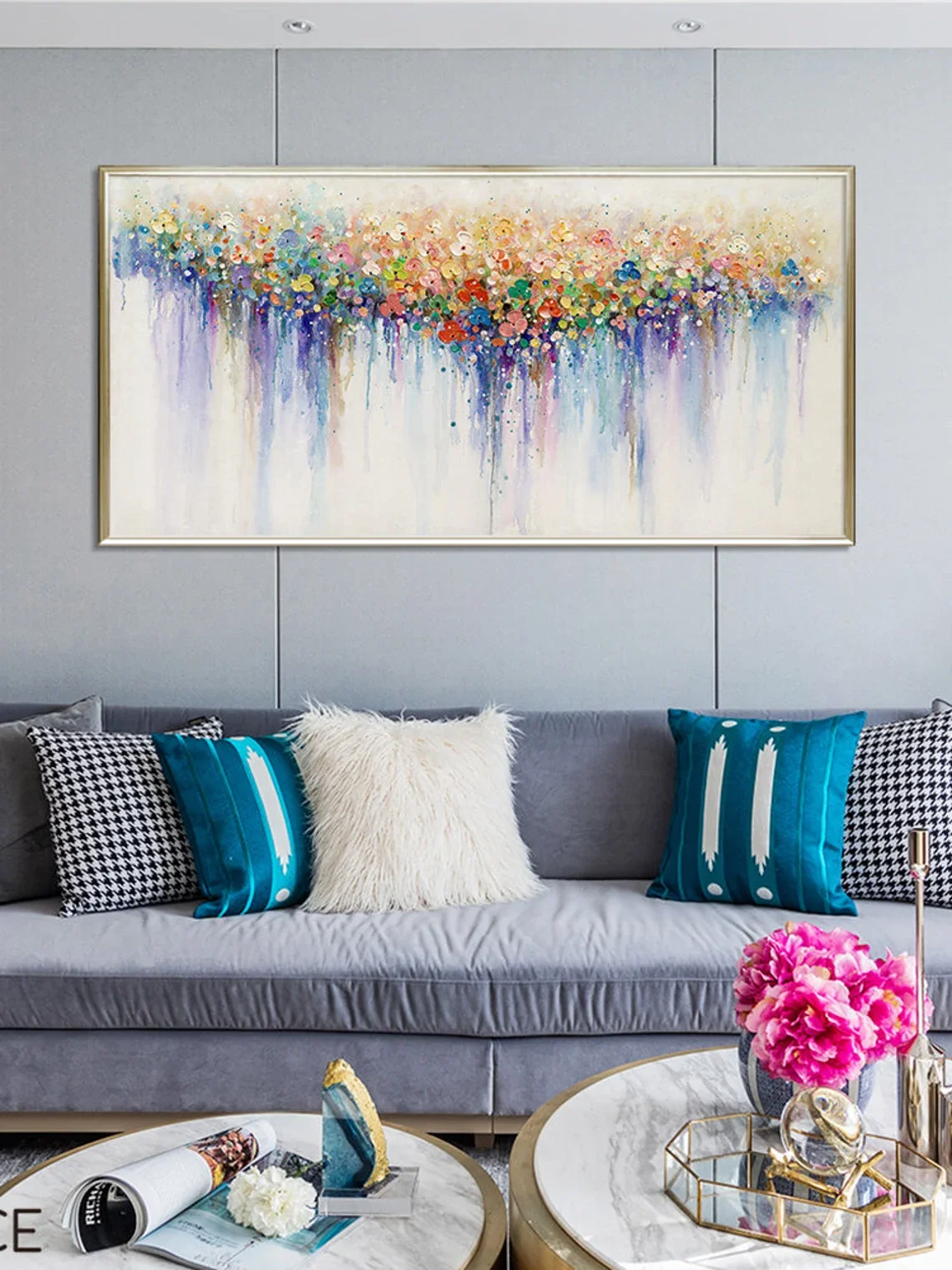 Colorful Flower Painting on Canvas, Original Boho Texture Wall Art, Eclectic Statement Decor view 3