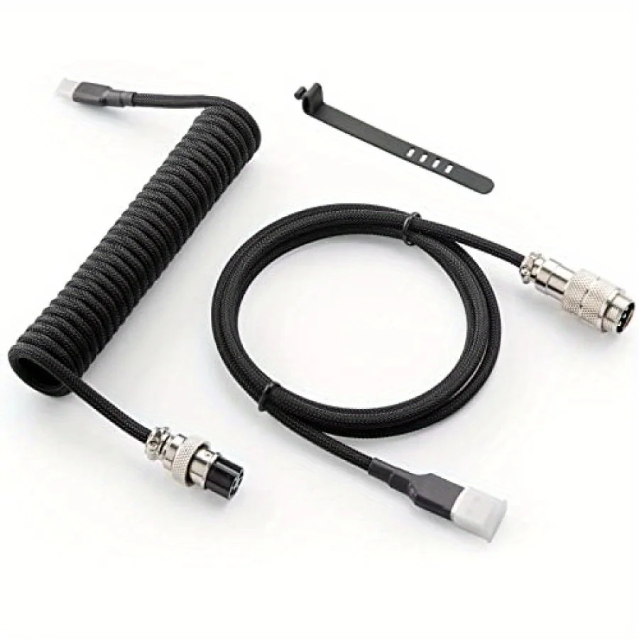 

1,8 м/70-дюймовый спиральный кабель Type-C для игровой клавиатуры, кабель механической клавиатуры с двойными рукавами и съемным металлическим авиатором