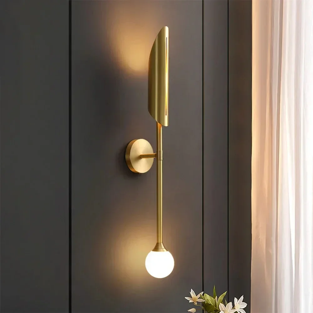 

Postmodern Gold LED Wall Lamp Indoor Copper Wall Light Bedside Sconce For Living Dining Room Bedroom Background Lamp wall light