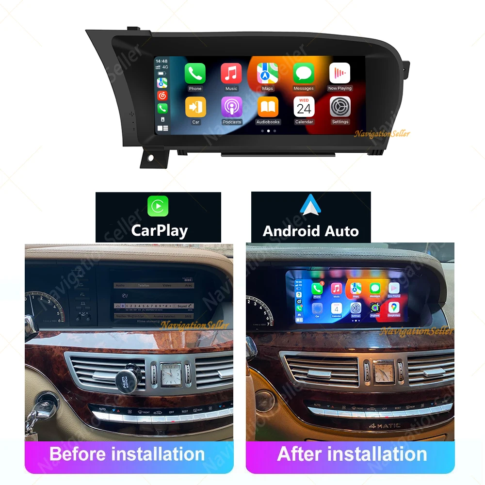 VIGOHI Android 13 Carplay Screen Head Unit For Mercedes S Class W221 CL W216 Youtube Spotify WIFI 4G Bluetooth Radio Navigation