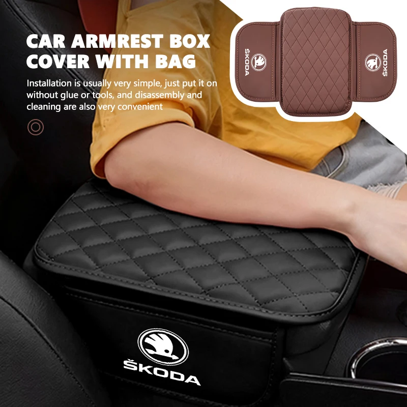 For Skoda Universal Car Center Console Protector Cover Armrest Box Cushion Arm Rest Mat Rapid Octavia Derivative Enyaq-iV view 2