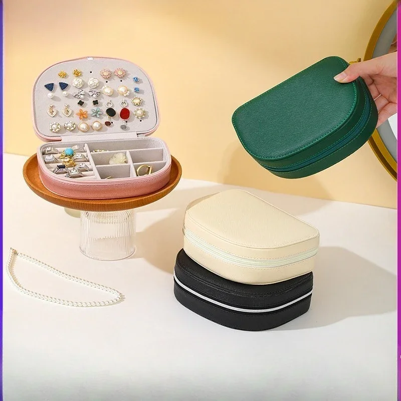 

Portable Semicircular Jewelry Box Multifunctional Travel Zipper Jewelry Box Ring Earrings Bracelet Necklace Jewelry Storage Box