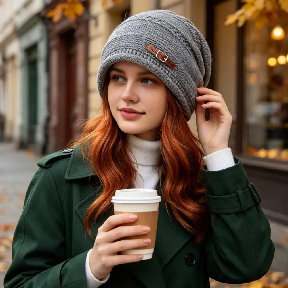 Stretchy S for Heads Winter Knitted Cap for Women Girls Thick Plush Lined Hat Warm Stylish Stacked Winter Knit Hat for Weather