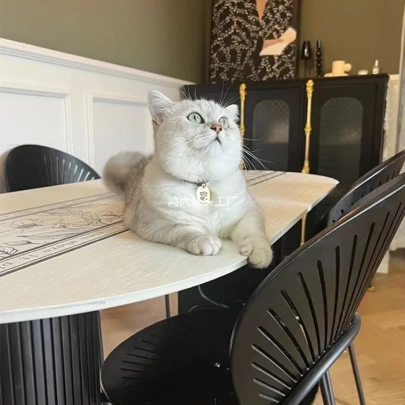 Modern simple black oval dining table household small apartment