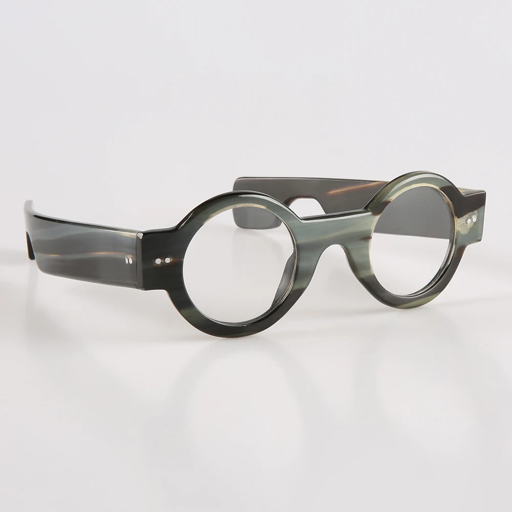 Eyeglass Frames Unique Round Handmade Horn Prescription Men's Glasses Frame  Vintage Wide Temple Optical Lenses Eyeglasses