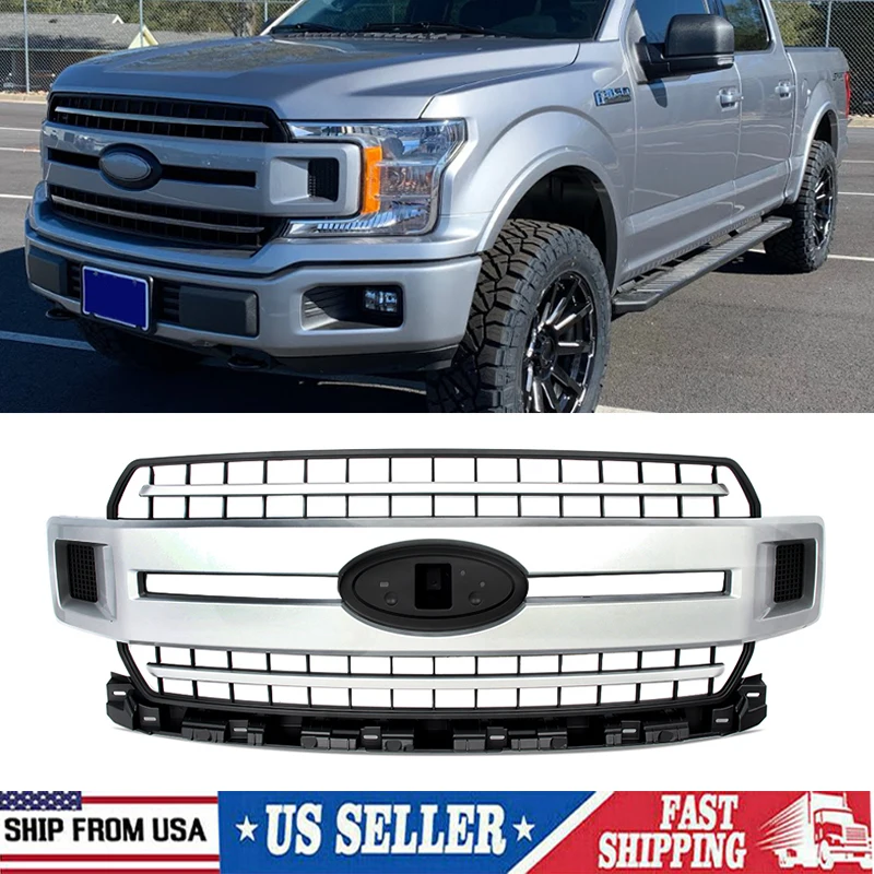 Car Front Grille Grill Racing Upper Replacement for Ford F-150 F150 2018-20 Iconic Silver Front Radiator Grille Grill Assembly