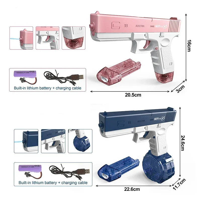 Electric Glock Water Gun Pistol Shooting Toy Large-capacity Full Automatic Summer Beach Outdoor Fun Toys Children Boys Girl Gift