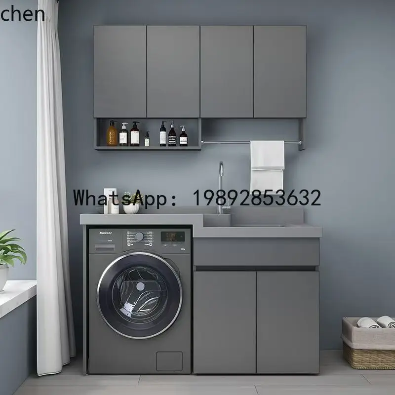 YFY  Quartz Stone High-Low Basin Washing Machine Integrated Cabinet Balcony Laundry Sink with Washboard Honeycomb Aluminum