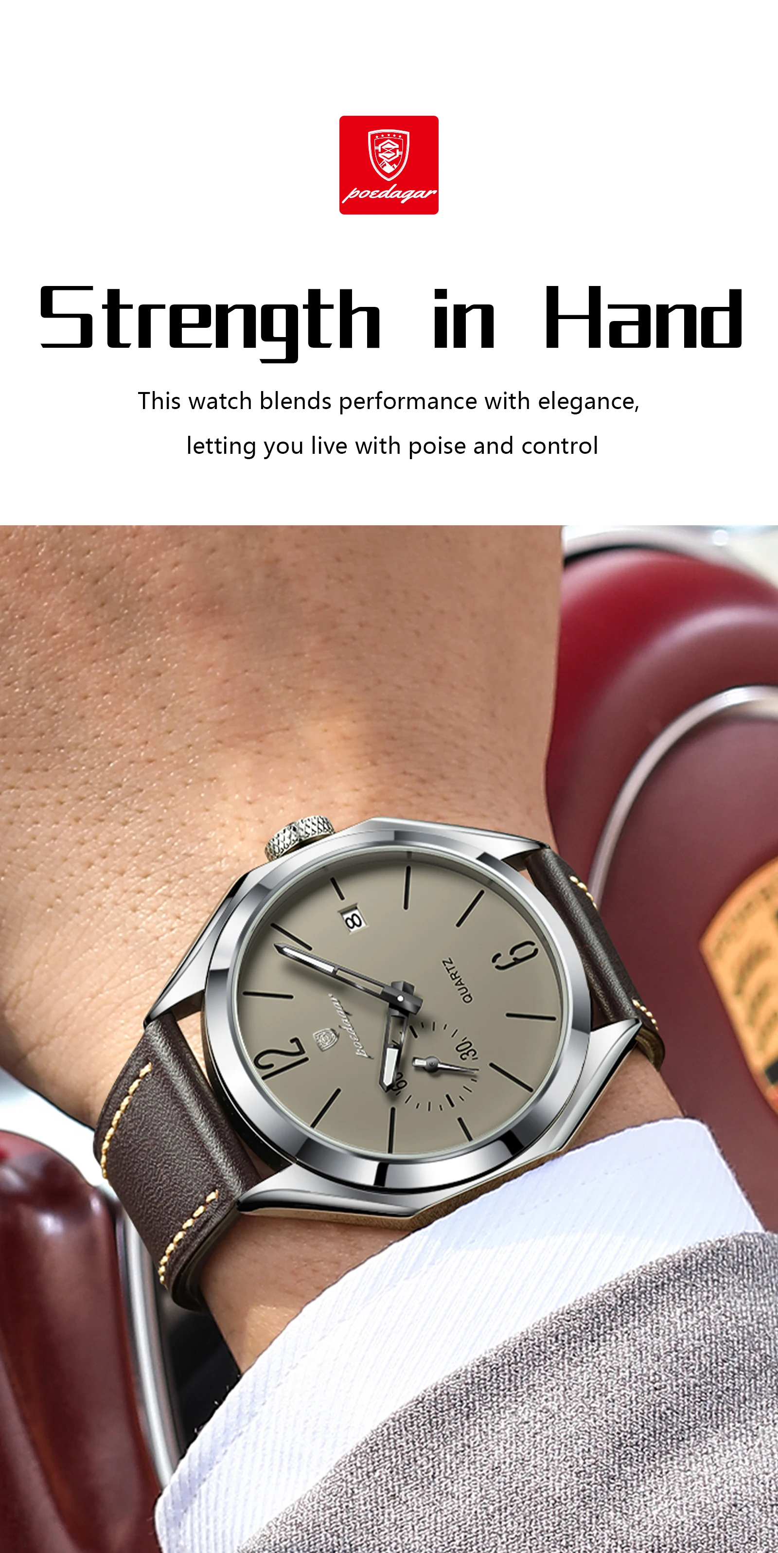 POEDAGAR Top-Mode Herrenuhr Leder Datum Quarz Business Herren Armbanduhr Wasserdicht Leuchtend Casual Herrenuhren Reloj Hombre – Detail 14