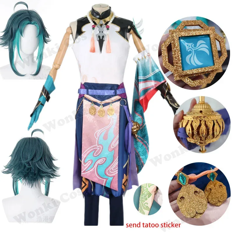 Game Impact Xiao Cosplay Costume Wig Short Party Costumes Gen Xiao Cosplay Shin Full Set Men Halloween Suits