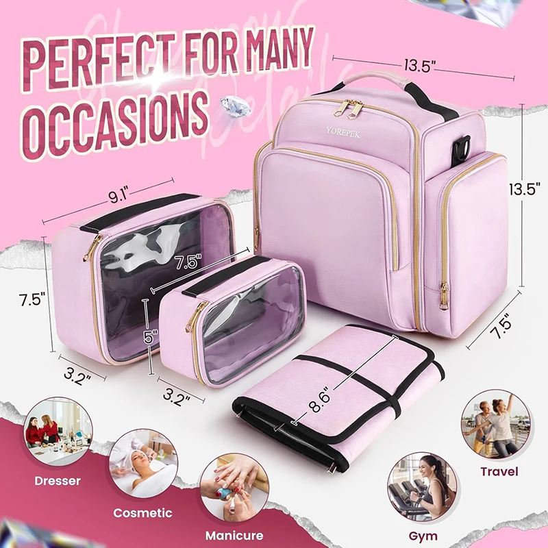 

2024 Women Multi-Layer Detachable Cosmetics Storage Bag Pink with Straps Portable Outdoor Large Capacity Storage Bag Jewelry Bag